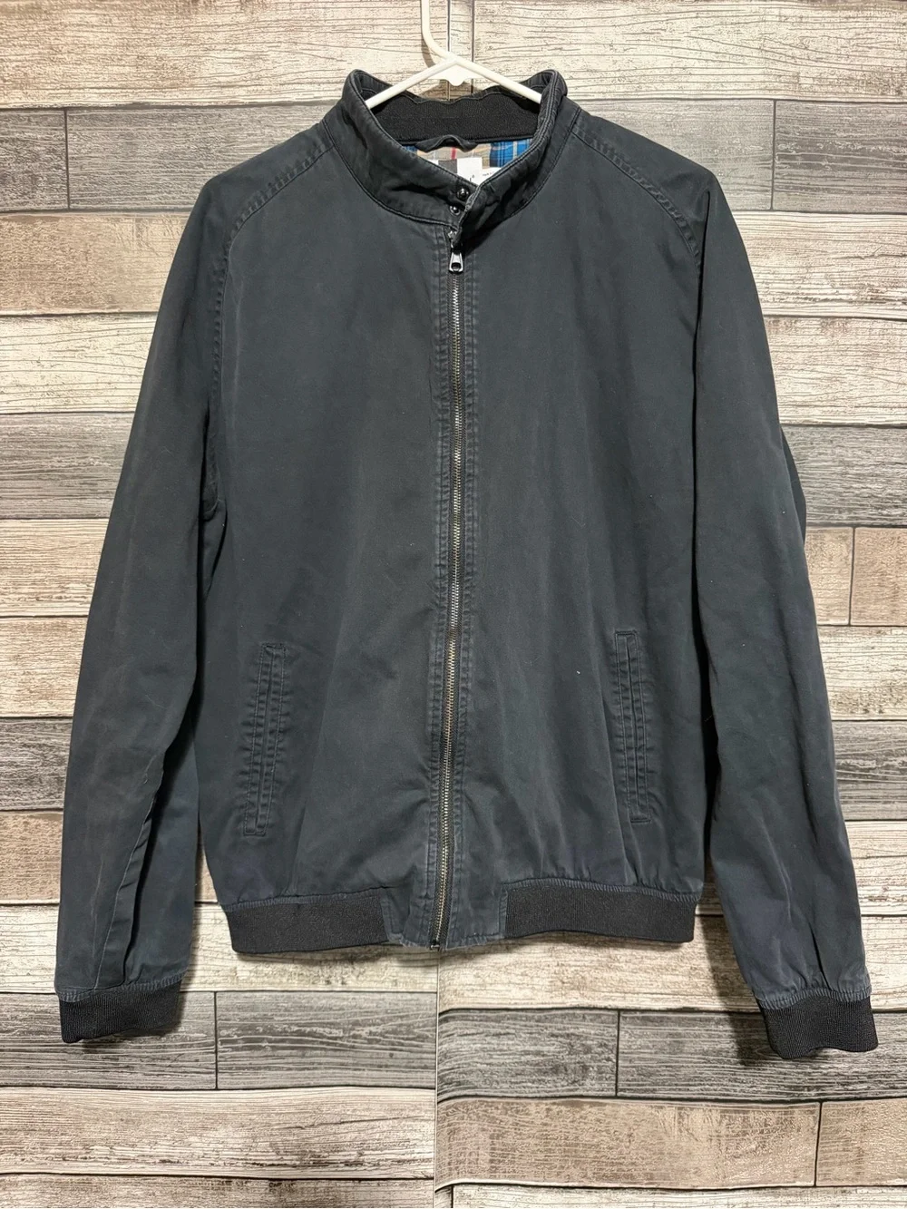 Topman Harrington Jacket Men’s XL Faded Black Or Gray Full Zip Plaid Lined